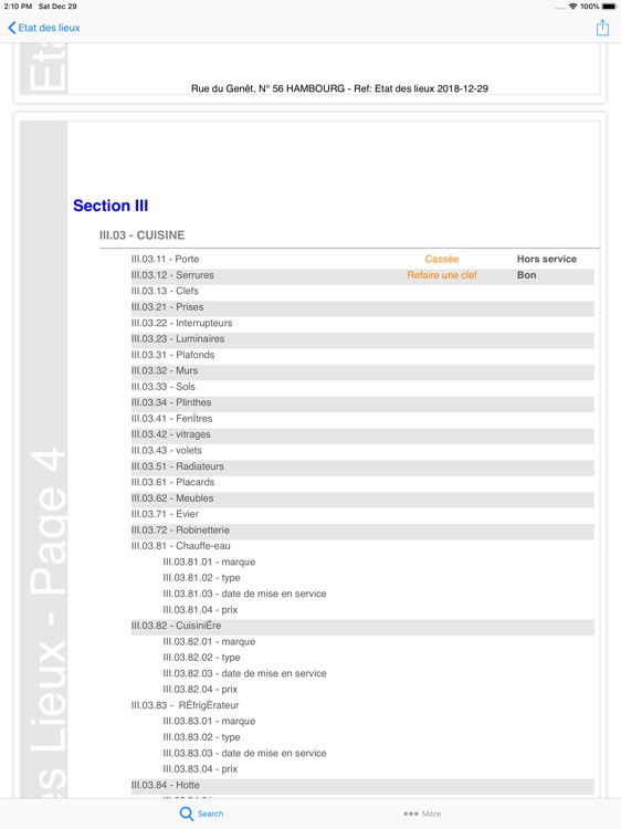 Gestionnaire Etat des lieux
