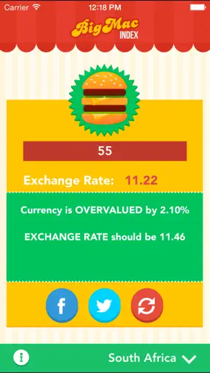 Screenshot von Big Mac Index App auf dem iPhone 2
