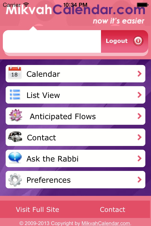 Mikvah Calendar screenshot 2