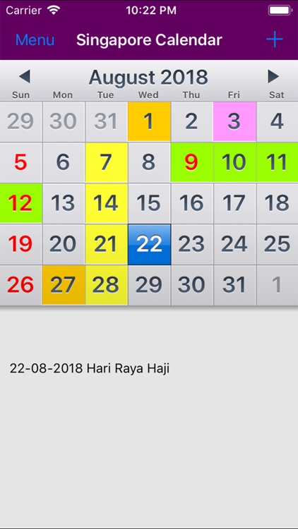 2019 Singapore Calendar NoAds