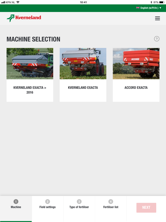 Kverneland Spreading Charts