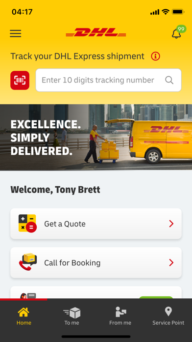 DHL Express Mobile App Screenshot