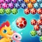 Let's join Alex - A fun dinosaur participating in a bubble shooter game and collect puzzle pieces to rescue his companions
