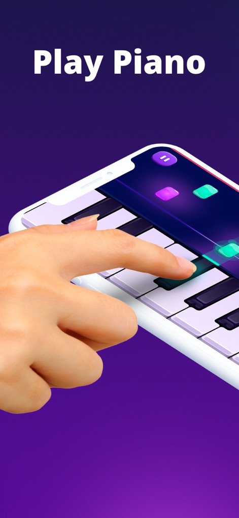 Piano Crush - Keyboard Games - Die App ermöglicht Nutzern, auf einer virtuellen Klaviertastatur zu spielen, wobei fallende bunte Kacheln den nächsten Ton anzeigen und das Musizieren intuitiv gestalten.
