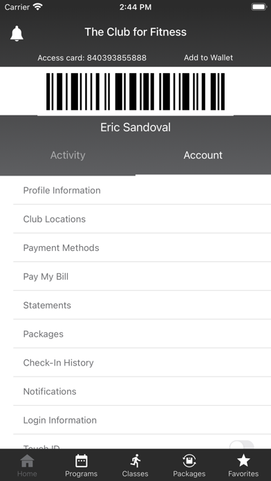 The Club for Fitness App Screenshot