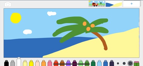 Draw and Paint for Kid Toddler - Les utilisateurs peuvent créer des scènes détaillées comme cette plage ensoleillée, en profitant de la richesse des 20 couleurs et d'une interface simplifiée pour la composition.