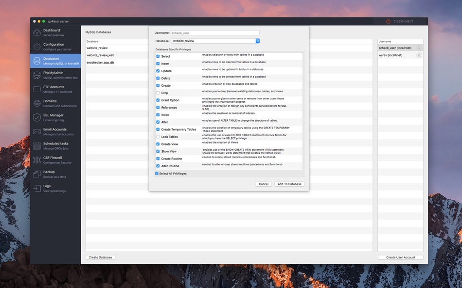 #5. goPanel 2 - Web Server Manager (macOS) Podle: Global Web SRL