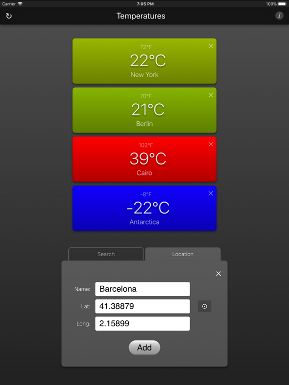 Temperatures App iPad screenshot 4 - Weather app