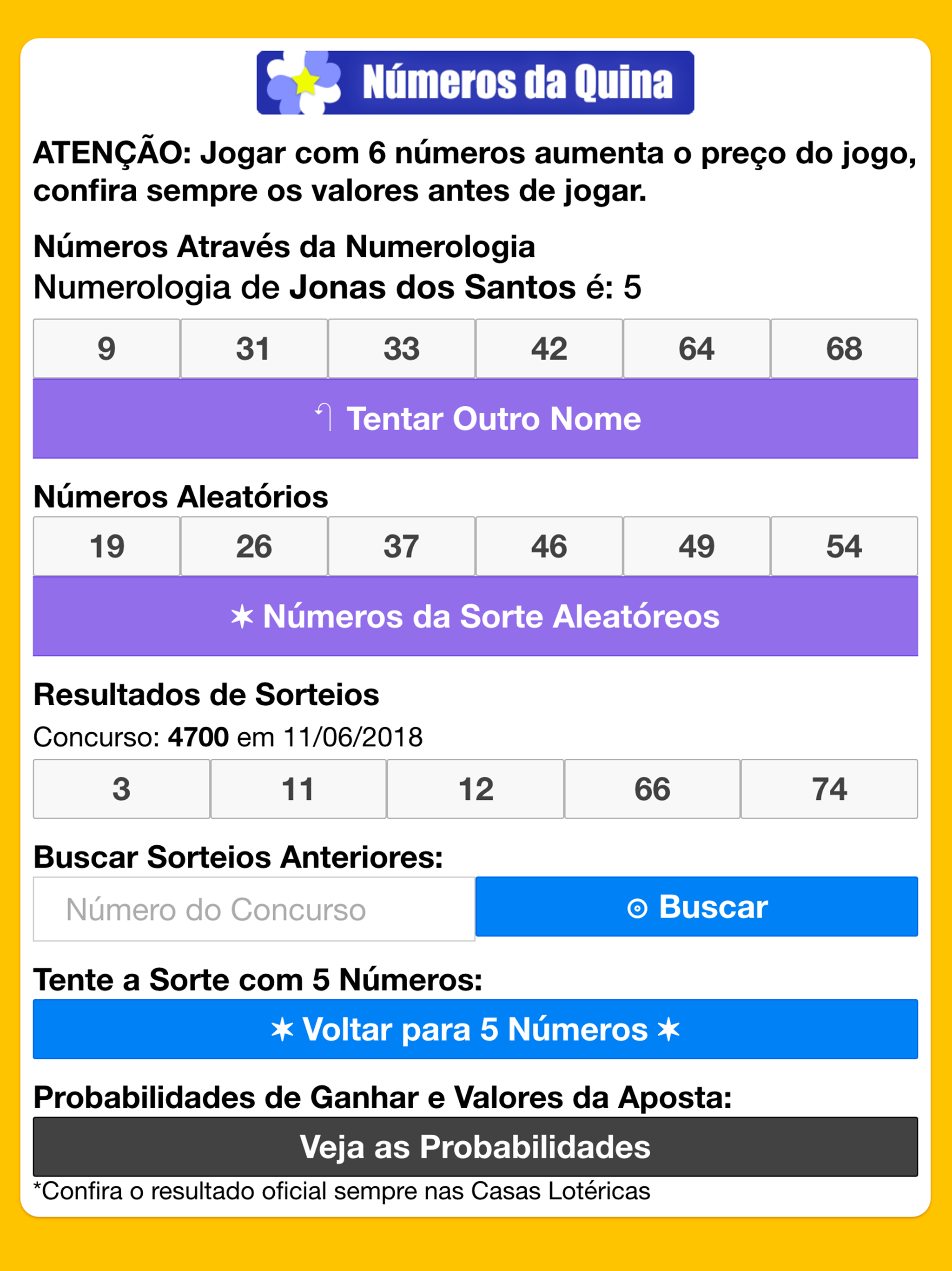 Quina Gerador de Números
