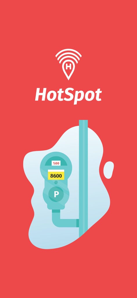 HotSpot Parking - Discover the core function of the HotSpot Parking app, featuring its distinctive logo and an illustrative parking meter.