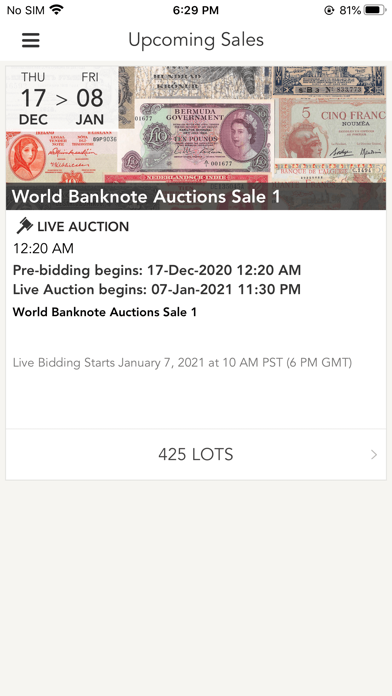 World Banknote Auctions Screenshot