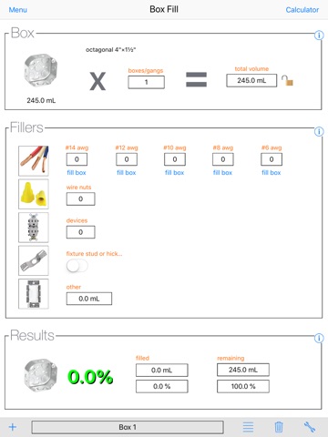 Box Fill Calc iPad screenshot