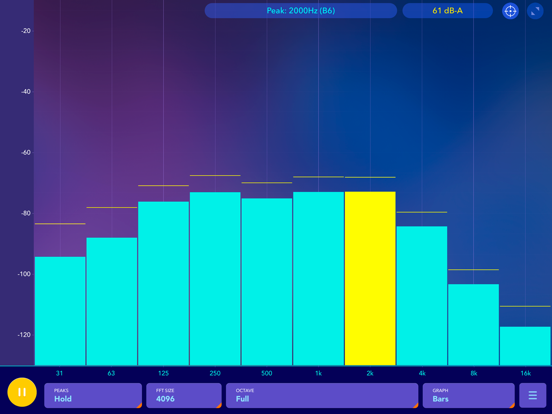 Audio spectrum analyzer EQ Rta iPad app afbeelding 2