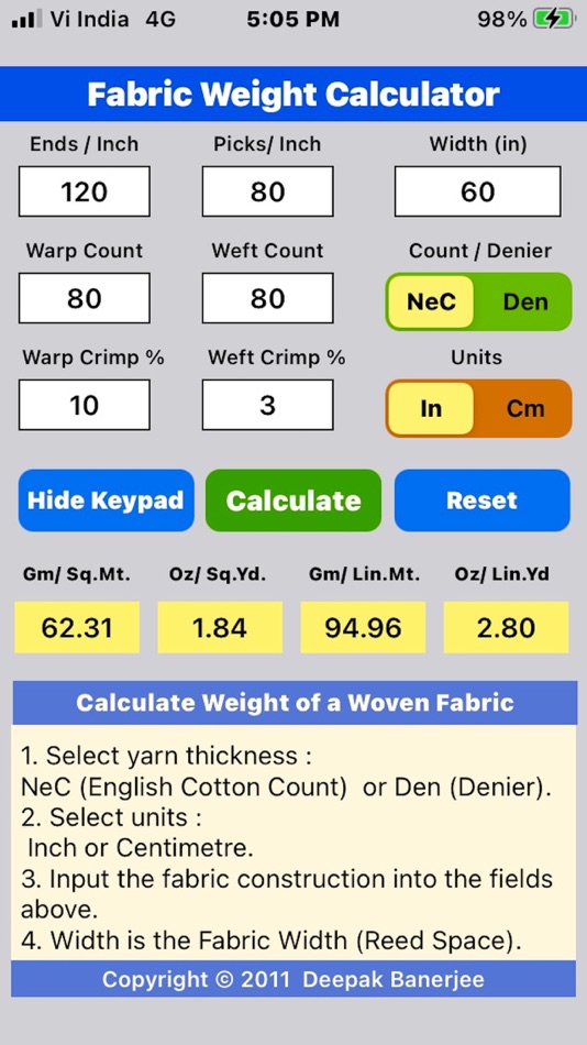 FABRIC WEIGHT - 5.3 - (iOS)