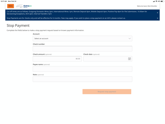 Extraco eBank iPad screenshot 3 - Finance app
