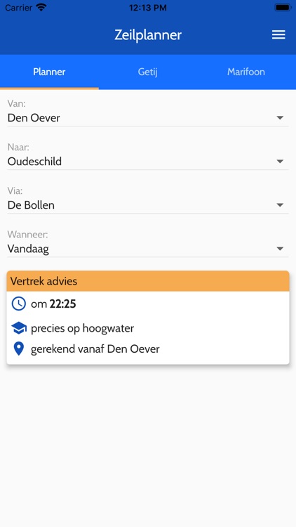 getijden / zeil vertrektijden