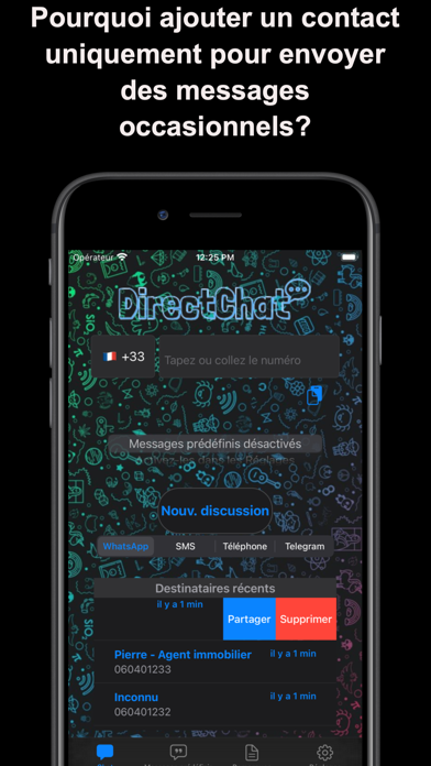Screenshot #1 pour DirectChat: Text À Pas Contact