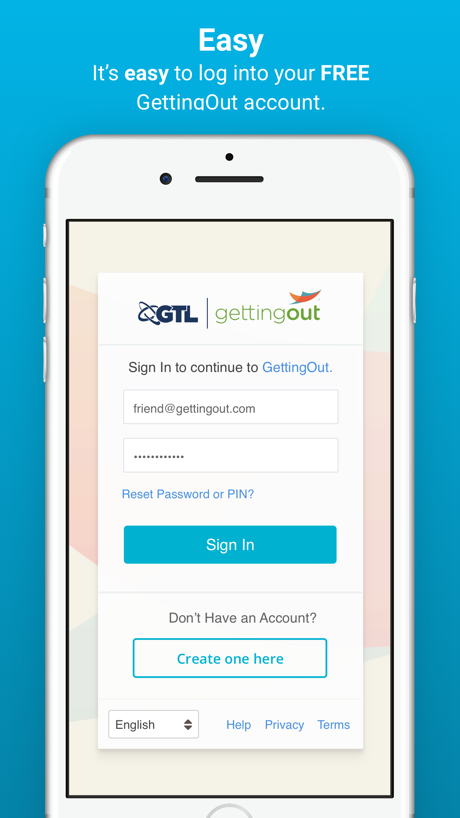 GettingOut App Store screenshot 2, headline “Easy”. Teal.