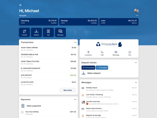 My Tri-County Bank iPad screenshot 1 - Finance app