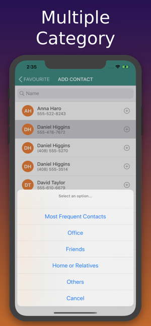 Captura de tela do widget e gerenciador de contatos
