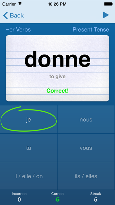Screenshot #2 pour French Verbs Trainer