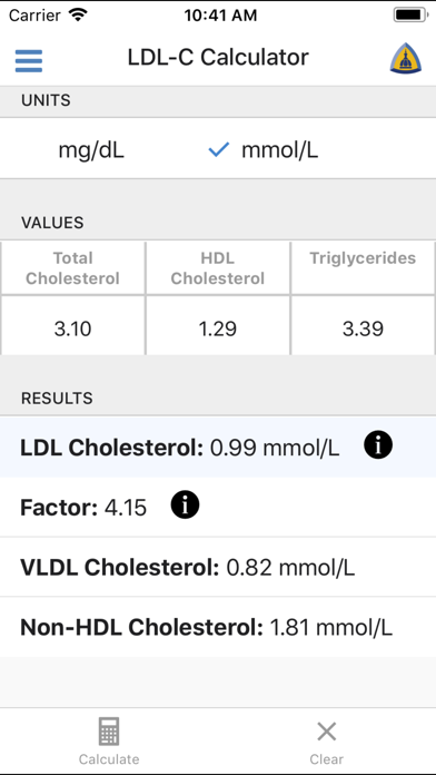 LDL Cholesterol Calculator Screenshot