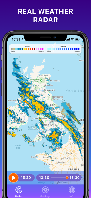 Snímek obrazovky RAIN RADAR ° živé mapy počasí