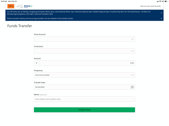 Extraco eBank iPad screenshot 2 - Finance app