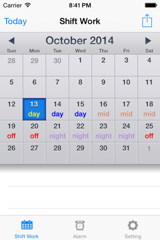 Shift worker's calendar screenshot 2