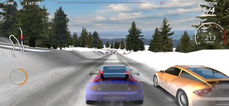 Rally Fury - Extreme Racing - The app provides diverse environments, including challenging snowy tracks, and features a competitive opponent to race against.