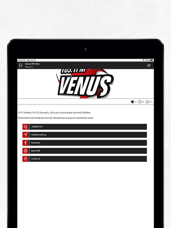 Venus FM 105.1 iPad screenshot 5 - Music app