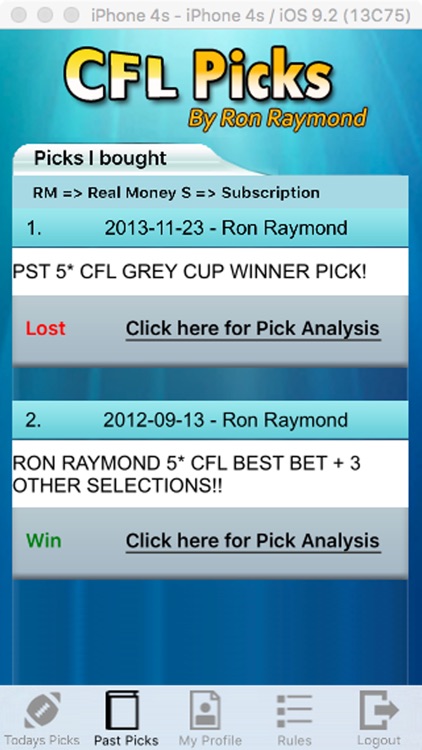 CFL Picks by Ron raymond