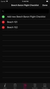 Beech Baron Flight Checklist screenshot