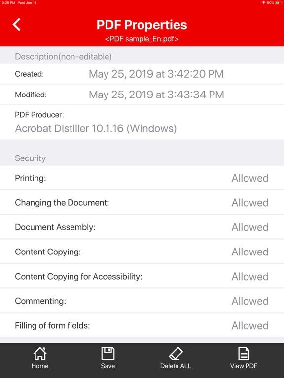 PDF Properties iPad screenshot