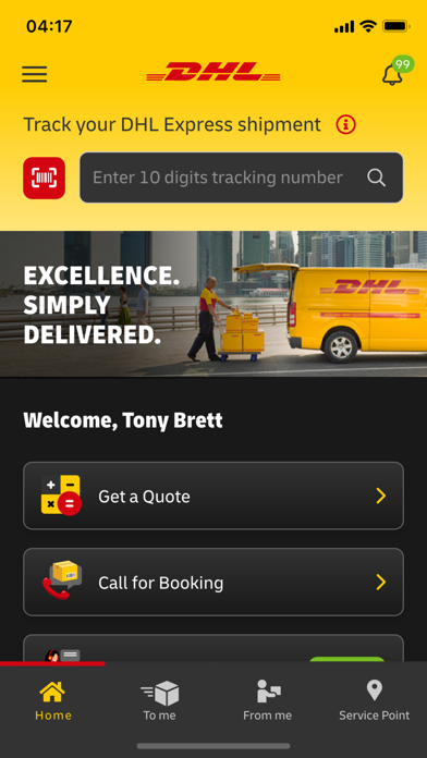 DHL Express Mobile App Screenshot