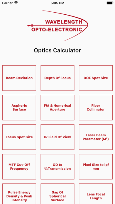 Wavelength Optics Calculator Screenshot