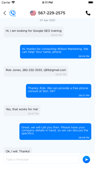 The Call Portal & Phone Number Screenshot