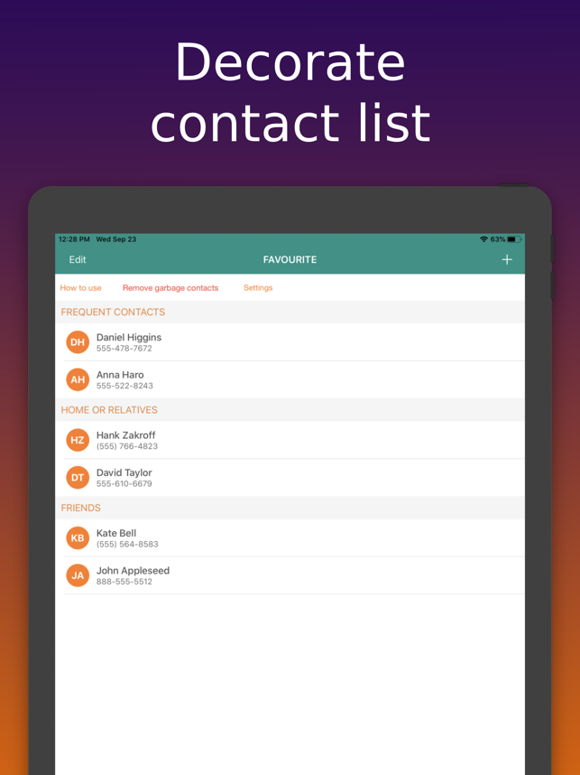 Capture d'écran du widget et du gestionnaire de contacts