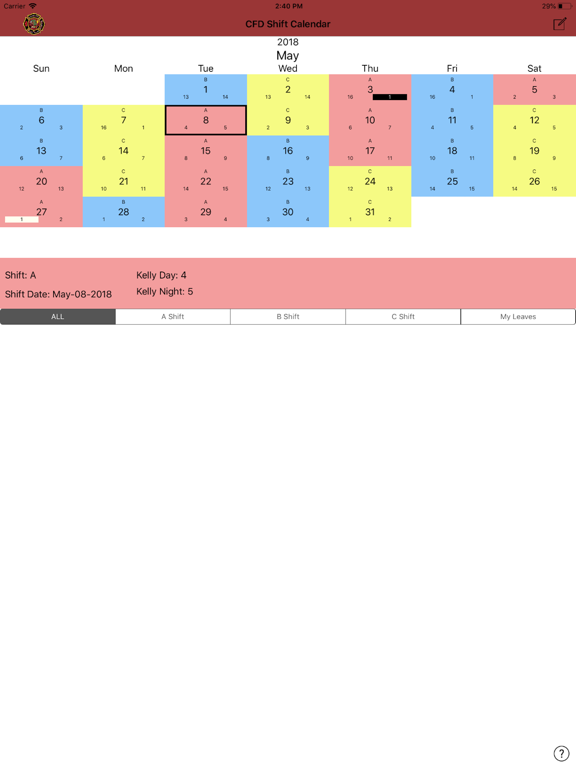 Charlotte Fire ShiftCalendar iPad screenshot 1 - Productivity app