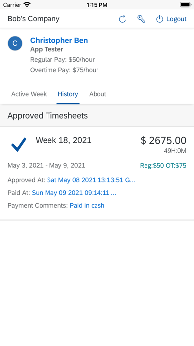Copeo Employee Timesheets Screenshot