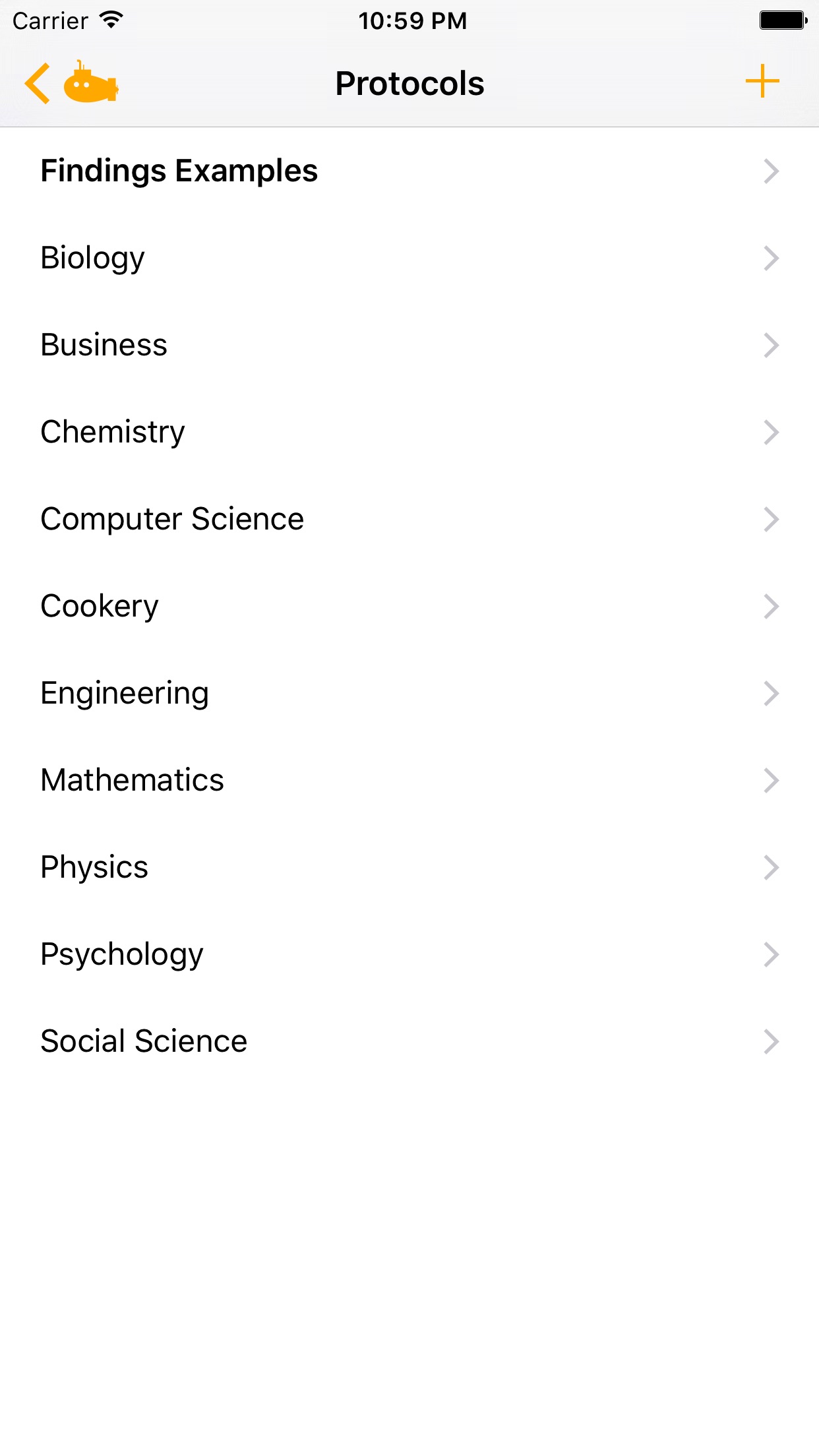 Screenshot do app Findings - Lab Notebook