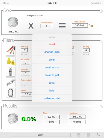 Box Fill Calc iPad screenshot