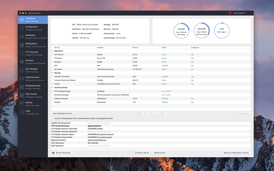 #3. goPanel 2 - Web Server Manager (macOS) Podle: Global Web SRL