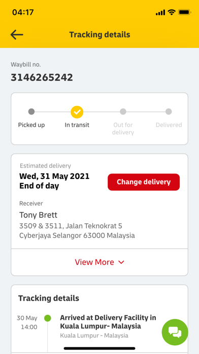 DHL Express Mobile App Screenshot