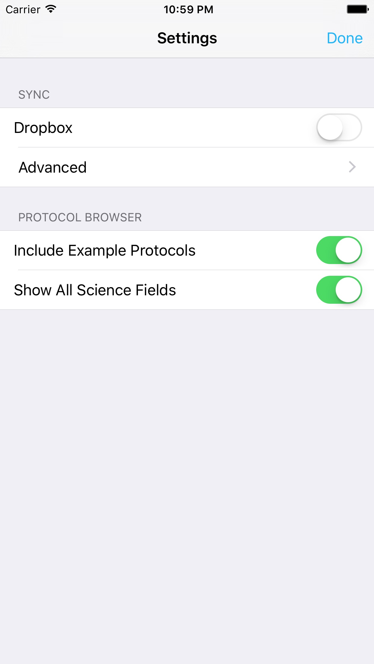 Screenshot do app Findings - Lab Notebook