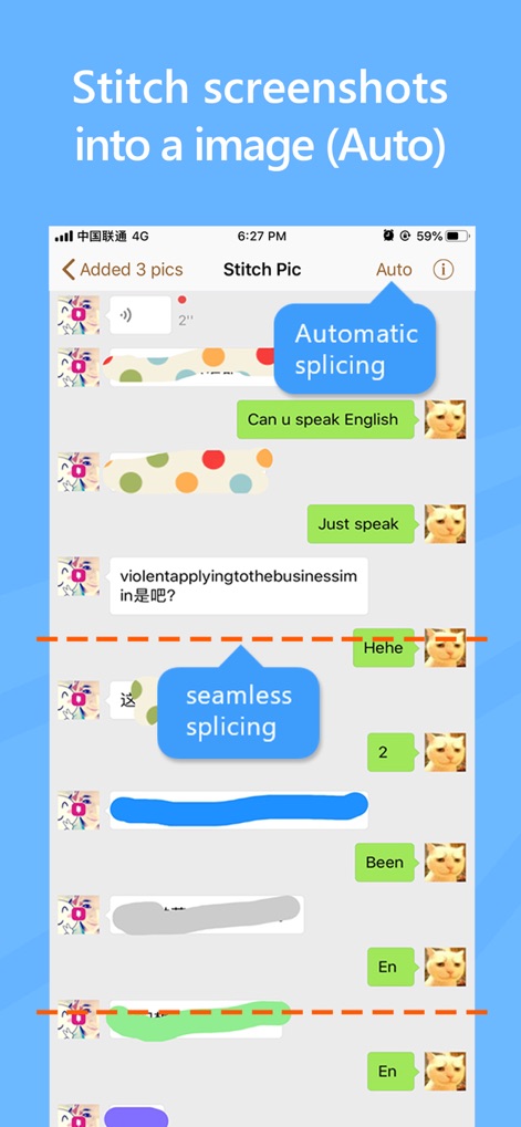 StitchPics-Stitch Screenshots - Observe how the app intelligently stitches chat records and automatically splices multiple screenshots for a fluid, continuous conversation view.
