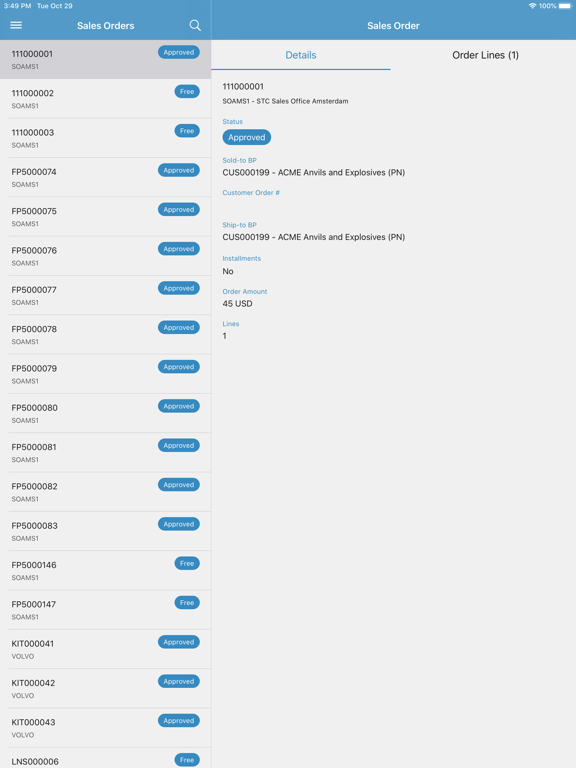 Infor LN Customer 360 iPad screenshot