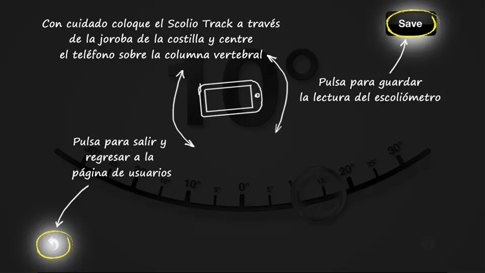 Captura de pantalla de ScolioTrack en iPhone 8
