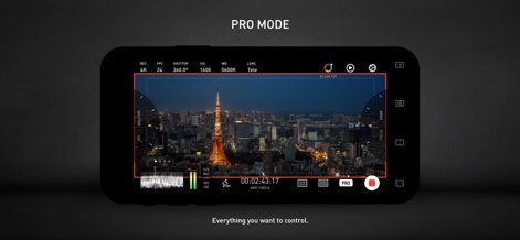 Protake - Mobile Cinema Camera - The PRO mode gives professional filmmakers comprehensive control over settings like Shutter angle and ISO, with all essential camera information clearly aligned on the screen.