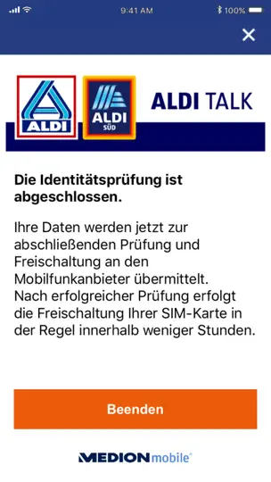 Screenshot von ALDI TALK Aktivierung auf dem iPhone 3